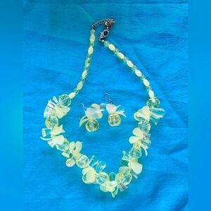 Vintage Yellow Beaded Necklace and Earring Set